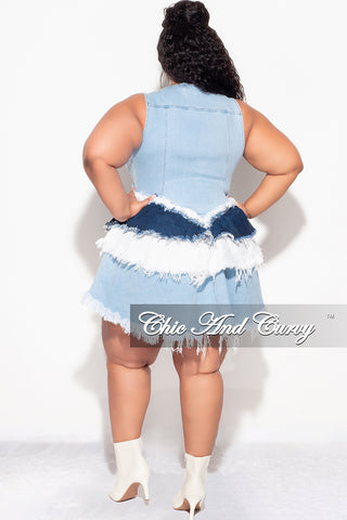 Final Sale Plus Size Sleeveless Zip Up Peplum Dress in Denim