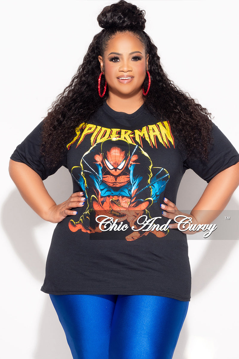 Final Sale Plus Size Short Sleeve "Spiderman " Graphic T-Shirt in Black