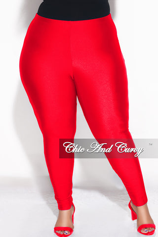 Final Sale Plus Size High Waisted Shiny Leggings in Red