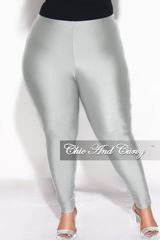 Final Sale Plus Size High Waisted Shiny Leggings in Silver