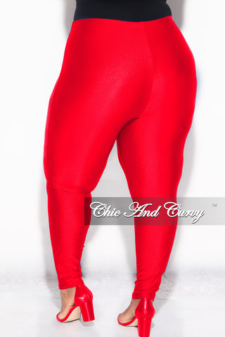 Final Sale Plus Size High Waisted Shiny Leggings in Red