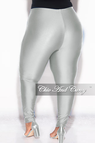 Final Sale Plus Size High Waisted Shiny Leggings in Silver