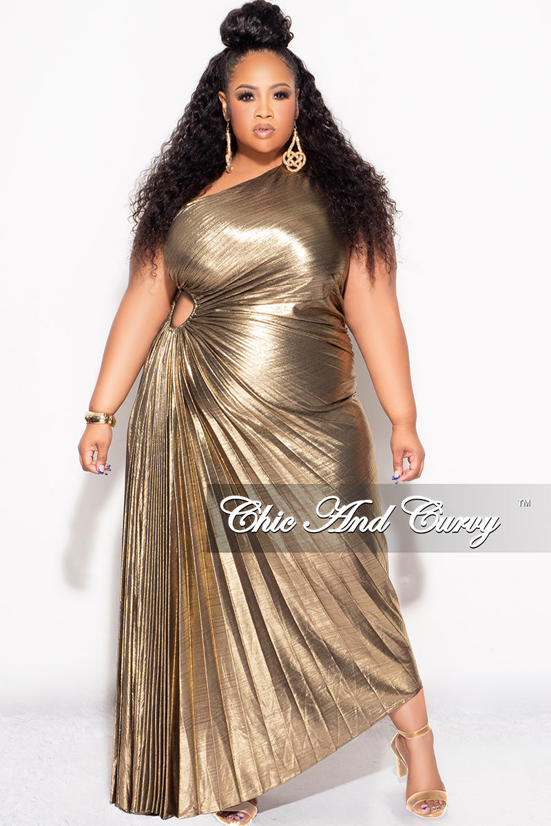 Plus-Size Women Autumn Solid Pleated Long Sleeves Dress