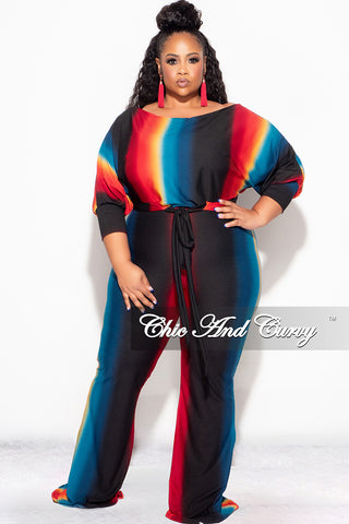 Final Sale Plus Size 2pc Ribbed Tie Top and Pants Set In Black, Teal & Red