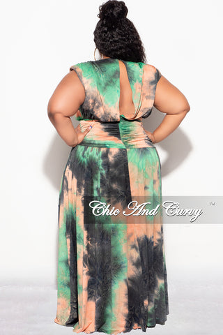 Final Sale Plus Size Maxi Dress with slits  in Green Tie Dye
