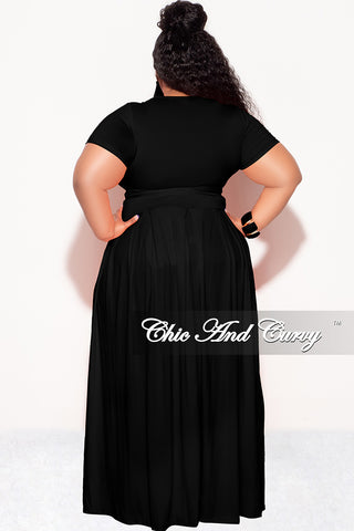 Final Sale Plus Size 2pc Short Sleeve Tie Top and Skirt Set in Black