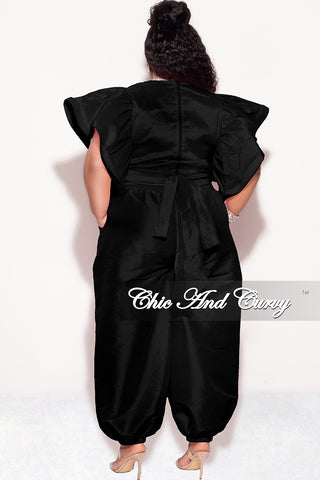 Final Sale Plus 2pc Ruffle Top and Balloon Pants Set in Black