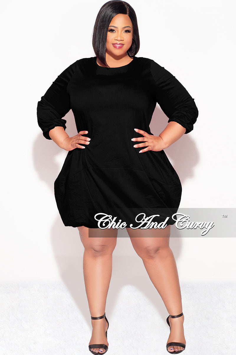 Final Sale Plus Size Bubble Poplin Dress in Black