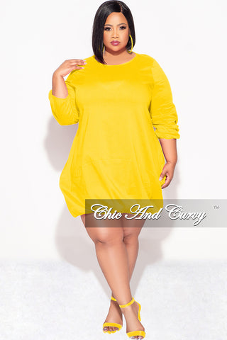 Final Sale Plus Size Bubble Poplin Dress in Mustard