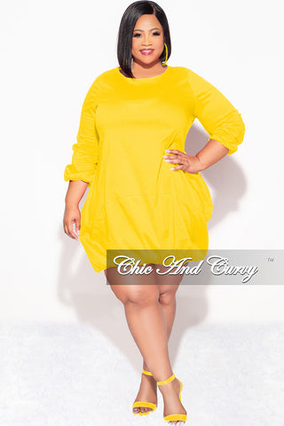 Final Sale Plus Size Bubble Poplin Dress in Mustard