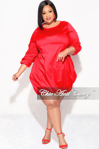 Final Sale Plus Size Bubble Poplin Dress in Red