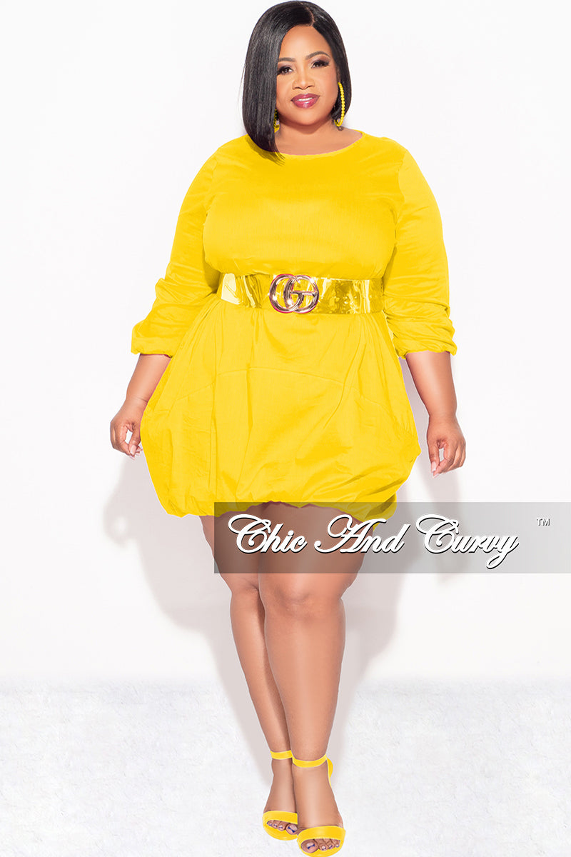 Final Sale Plus Size Bubble Poplin Dress in Mustard