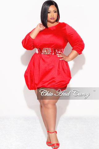 Final Sale Plus Size Bubble Poplin Dress in Red