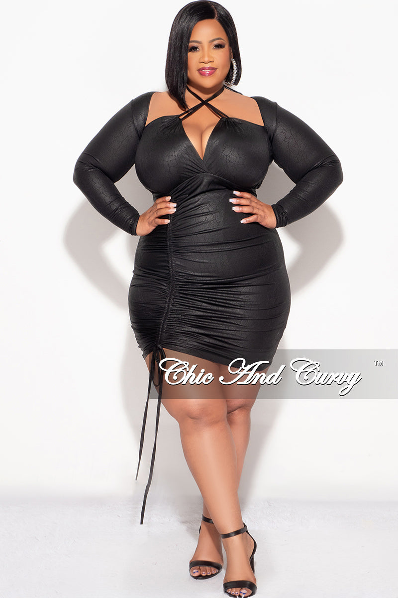 Final Sale Plus Size Halter Ruched BodyCon Dress in Black