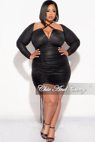 Final Sale Plus Size Halter Ruched BodyCon Dress in Black