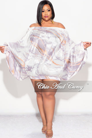 Final Sale Plus Size Off the Shoulder Bubble Dress/Tunic  in
White & Grey Marble Print