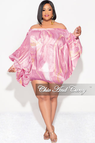 Final Sale Plus Size Off the Shoulder Bubble Dress/Tunic in
Pink & Gold Marble Print