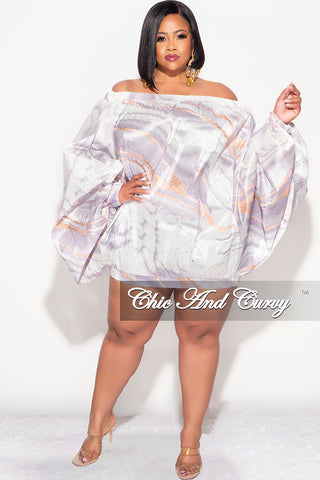 Final Sale Plus Size Off the Shoulder Bubble Dress/Tunic  in
White & Grey Marble Print