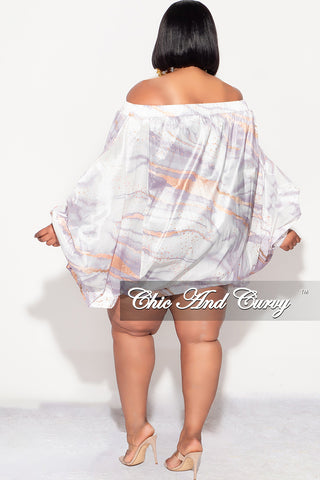 Final Sale Plus Size Off the Shoulder Bubble Dress/Tunic  in
White & Grey Marble Print