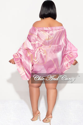 Final Sale Plus Size Off the Shoulder Bubble Dress/Tunic in
Pink & Gold Marble Print