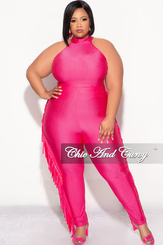 Final Sale Plus Size 2pc Fringe Legging Set with Crop Top in Fuchsia