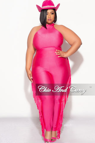 Final Sale Plus Size 2pc Fringe Legging Set with Crop Top in Fuchsia