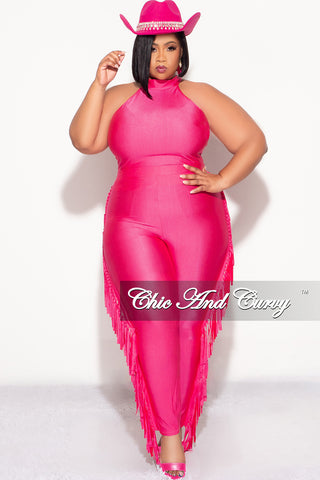 Final Sale Plus Size 2pc Fringe Legging Set with Crop Top in Fuchsia