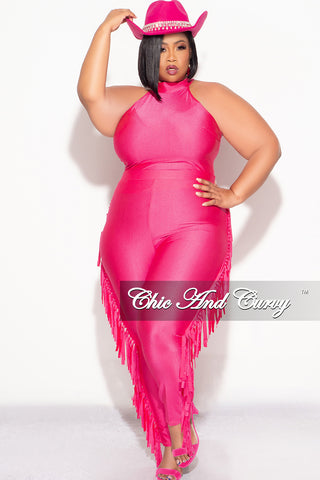 Final Sale Plus Size 2pc Fringe Legging Set with Crop Top in Fuchsia