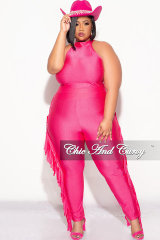 Final Sale Plus Size 2pc Fringe Legging Set with Crop Top in Fuchsia