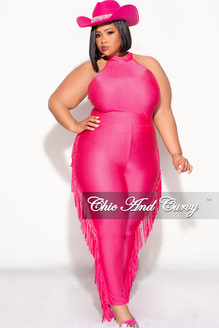 Final Sale Plus Size 2pc Fringe Legging Set with Crop Top in Fuchsia