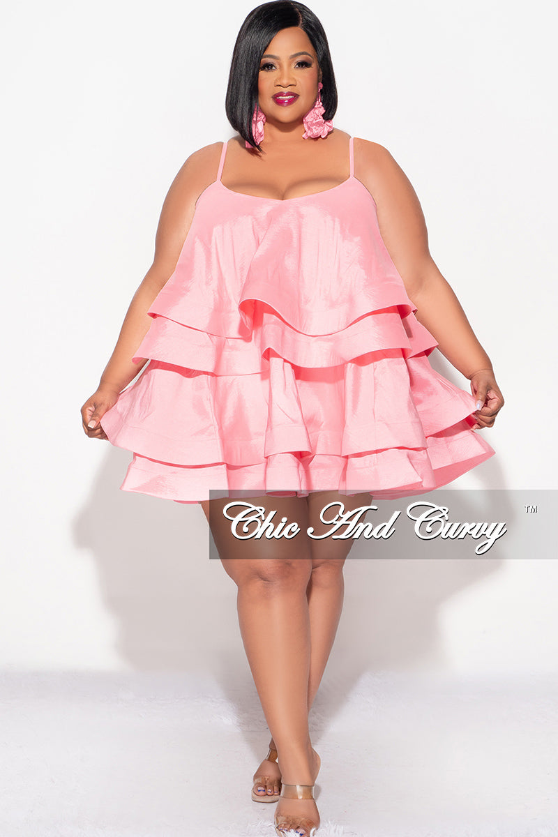 Final Sale Plus Size Spaghetti Strap Tiered Ruffle Mini Dress in Pink – Chic And Curvy Final Sale Plus Size Spaghetti Strap Tiered Ruffle Mini Dress in Pink – Chic And Curvy