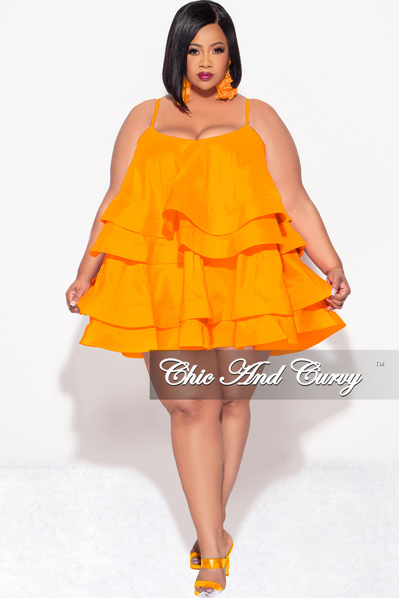 Final Sale Plus Size Spaghetti Strap Tiered Ruffle Mini Dress in Orange - 3X 22 Final Sale Plus Size Spaghetti Strap Tiered Ruffle Mini Dress in Orange - 3X 22