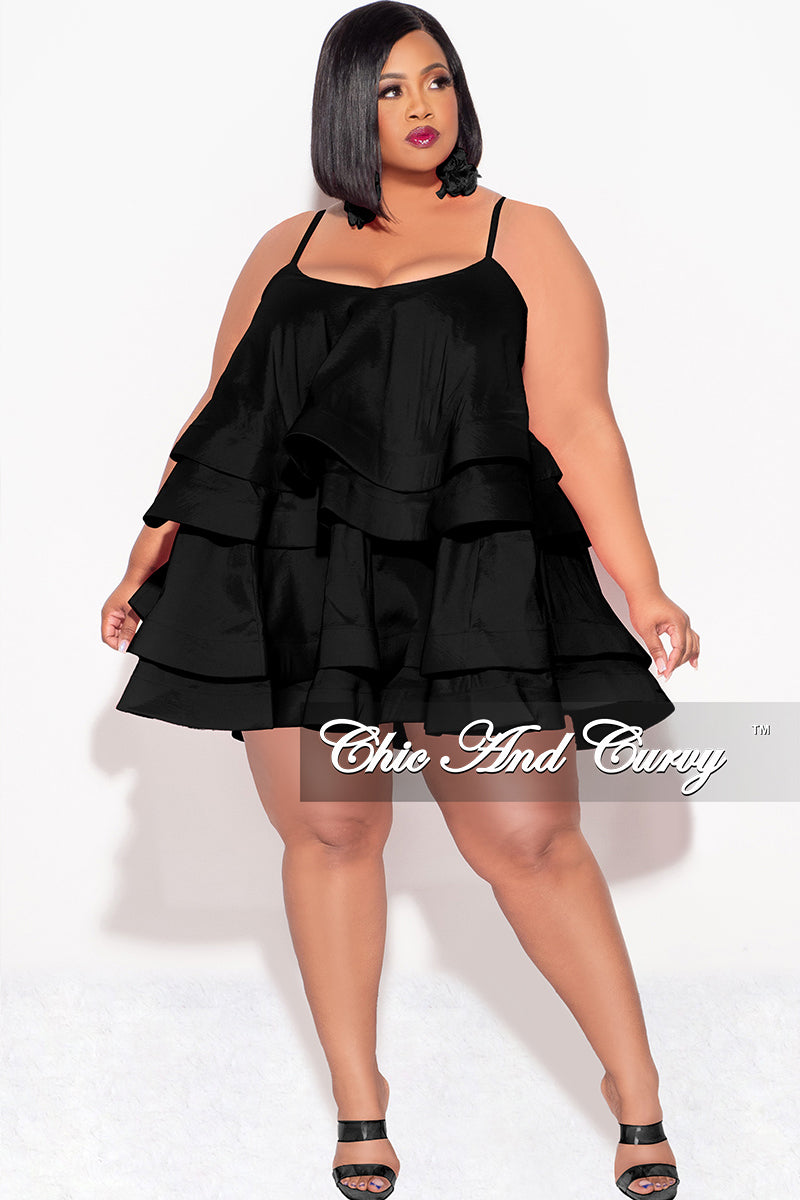 Final Sale Plus Size Spaghetti Strap Tiered Ruffle Mini Dress in Black - 3x 22 / Black Final Sale Plus Size Spaghetti Strap Tiered Ruffle Mini Dress in Black - 3x 22 / Black