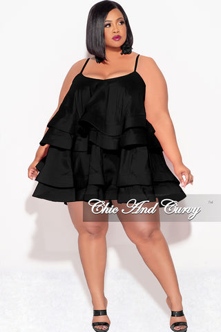 Final Sale Plus Size Spaghetti Strap Tiered Ruffle Mini Dress in Black