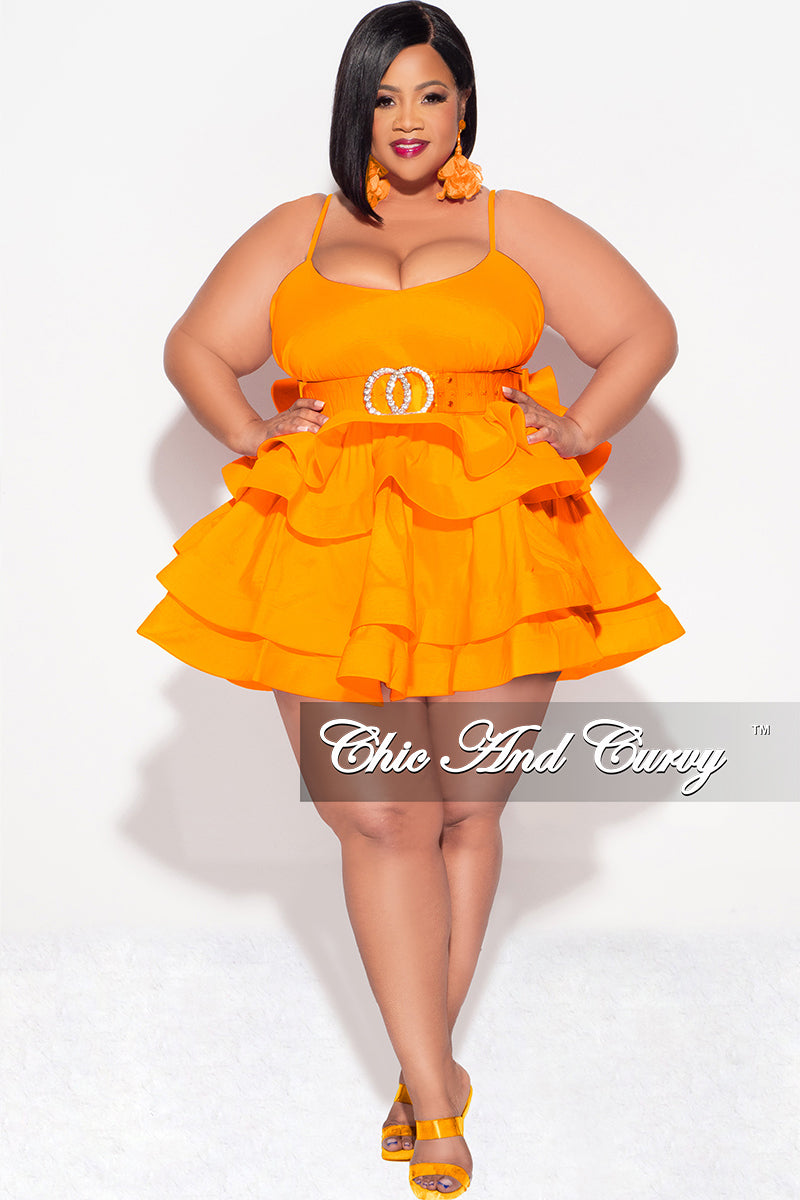 Final Sale Plus Size Spaghetti Strap Tiered Ruffle Mini Dress in Orange - 3x 22 Final Sale Plus Size Spaghetti Strap Tiered Ruffle Mini Dress in Orange - 3x 22