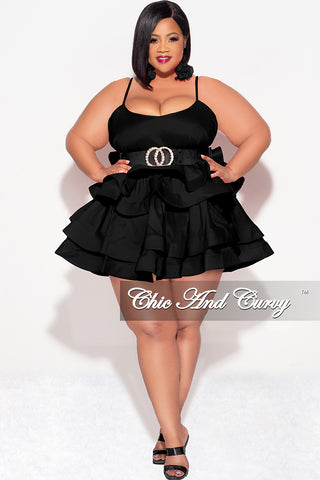 Final Sale Plus Size Spaghetti Strap Tiered Ruffle Mini Dress in Black