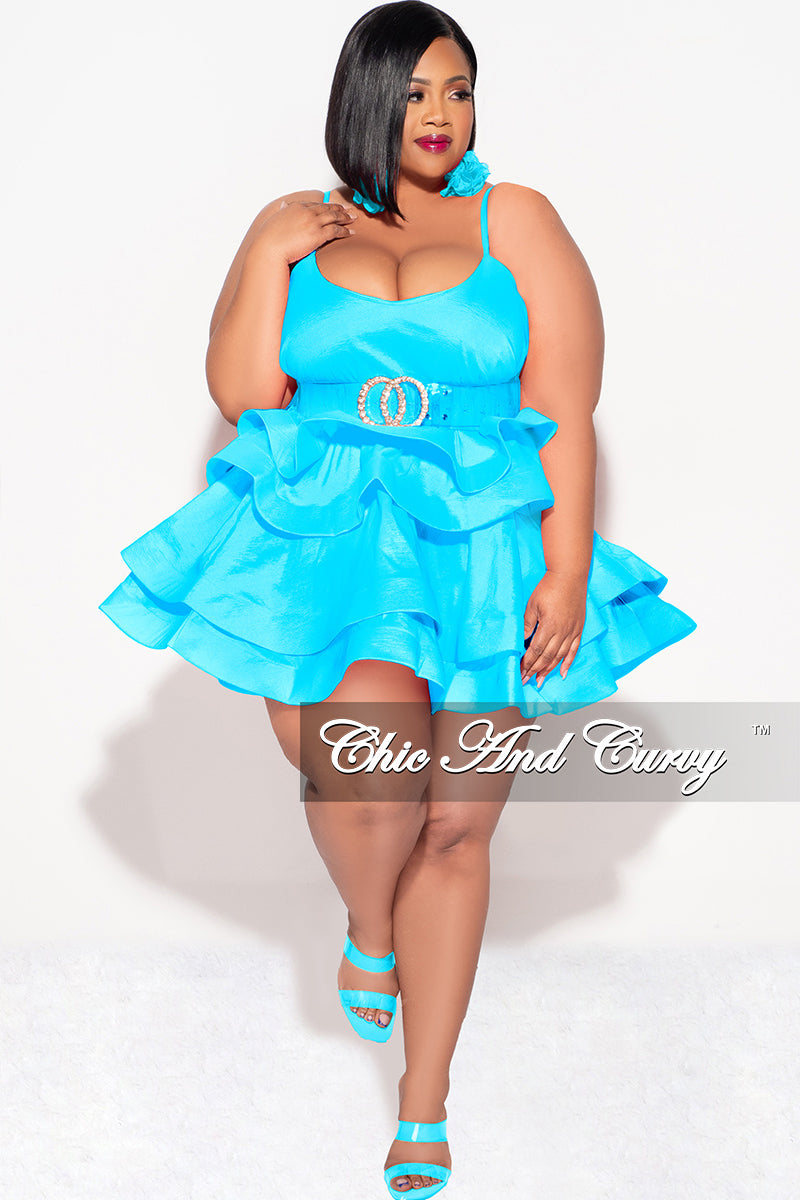 Final Sale Plus Size Spaghetti Strap Tiered Ruffle Mini Dress in Ice B Chic And Curvy Final Sale Plus Size Spaghetti Strap Tiered Ruffle Mini Dress in Ice B Chic And Curvy