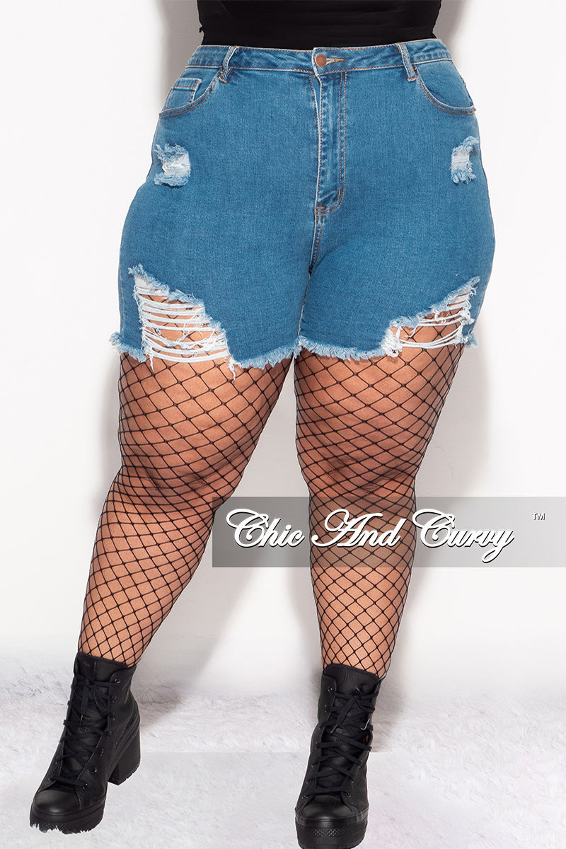 Final Sale Plus Size Distressed Shorts in Denim