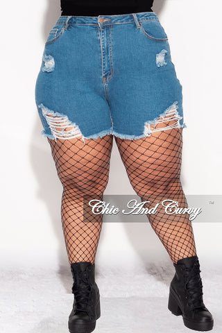 Final Sale Plus Size Distressed Shorts in Denim