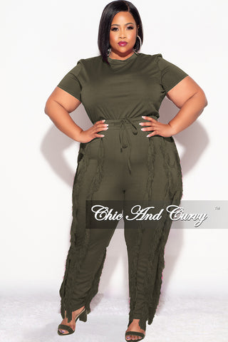 Final Sale Plus Size 2pc Tassel Pant Set in Olive