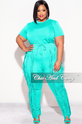 Final Sale Plus Size 2pc Tassel Pant Set in Aqua Jade