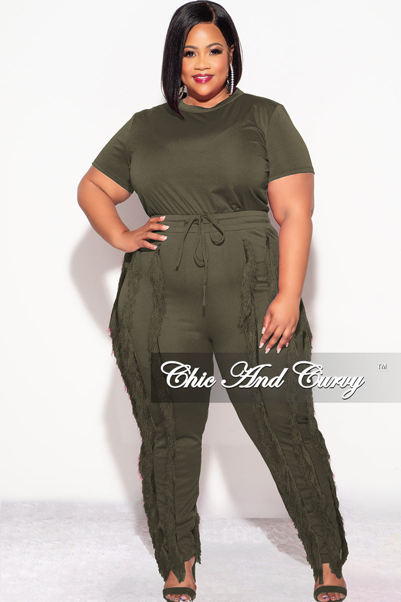 Final Sale Plus Size 2pc Tassel Pant Set in Olive