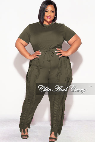 Final Sale Plus Size 2pc Tassel Pant Set in Olive