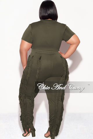 Final Sale Plus Size 2pc Tassel Pant Set in Olive