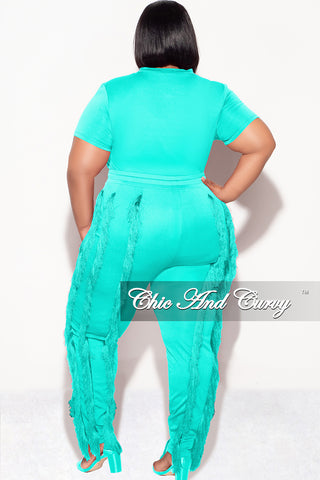 Final Sale Plus Size 2pc Tassel Pant Set in Aqua Jade