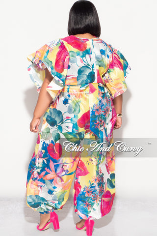 Final Sale Plus 2pc Ruffle Top and Balloon Pants Set in Multi Color Print