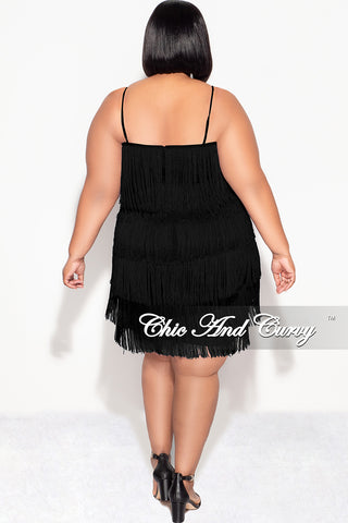 Final Sale Plus Size Spaghetti Strap BodyCon Fringe Dress in Black