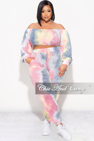 Final Sale Plus Size 2pc Crop Top and Pants Set in Pastel Rainbow