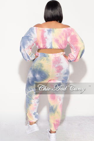 Final Sale Plus Size 2pc Crop Top and Pants Set in Pastel Rainbow