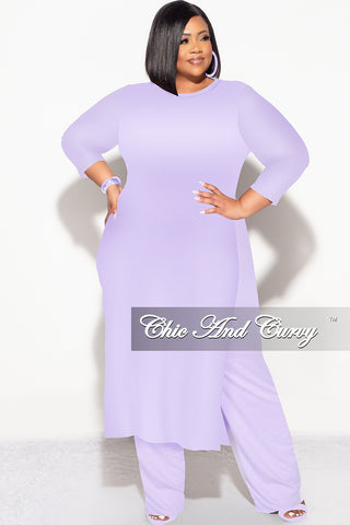 Final Sale Plus Size 2pc Double Slit Top and Set in Lilac